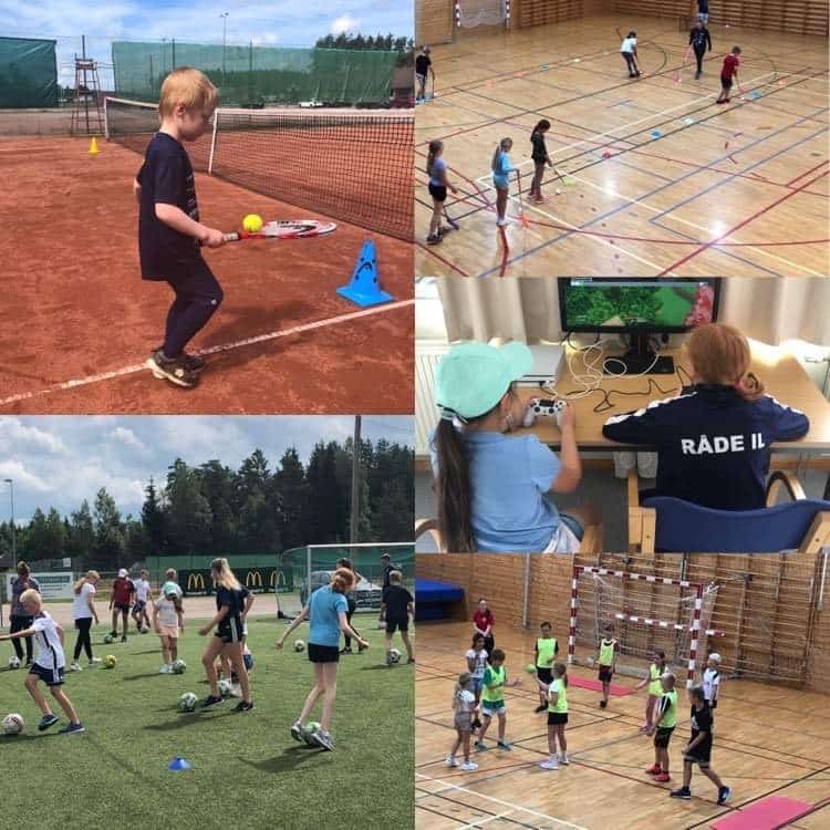 Bildecollage av barn i alle aldre som deltar i ulike idretter under FEST (Fysisk Aktivitet Etter Skole Tid) - Råde IL - Idrettslag